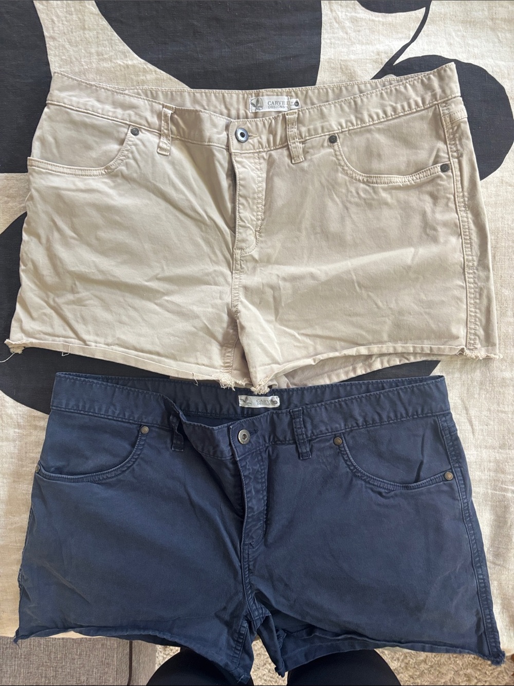 Two Pairs - Carve Designs Beige and Navy Cotton Jean Shorts Set